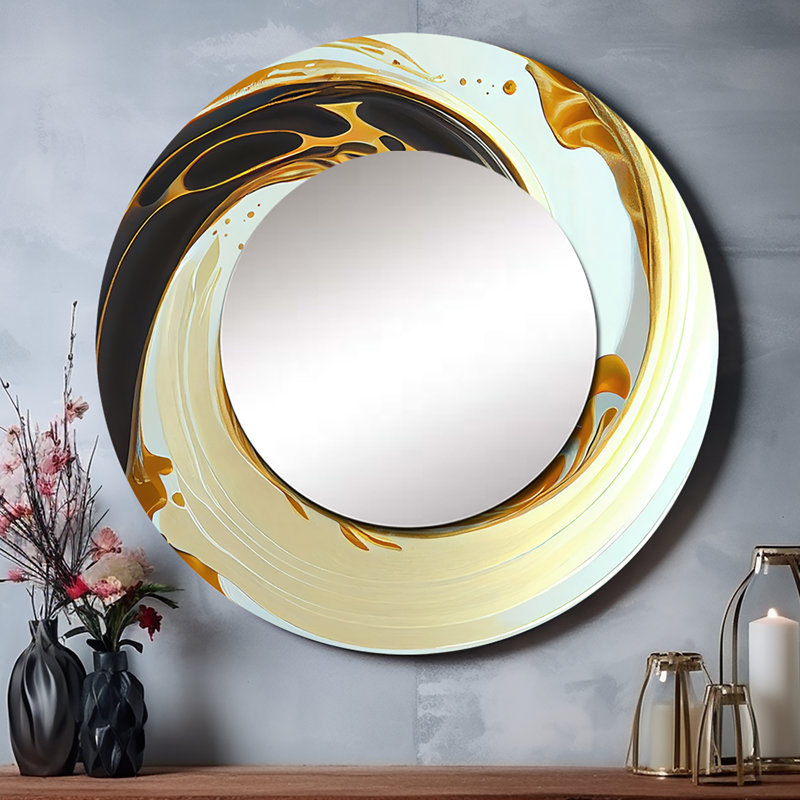 Décoration murale blanche et dorée I - miroir rond moderne_MTMIR56268, 23 po x 23 po