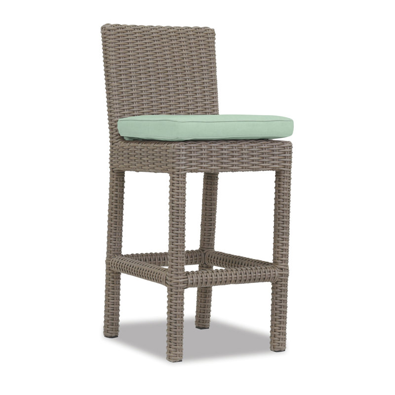 Emerald II Outdoor Bar Stool, Bar Stool (30" Seat Height), Dark Brown, Canvas Natural Sunbrella®