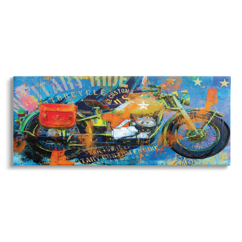 "Bold Modern Motor Moto Text Abstract Collage" par Porter Hastings - Peinture, Toile tendue, H 10 po x l 24 po x P 1,5 po