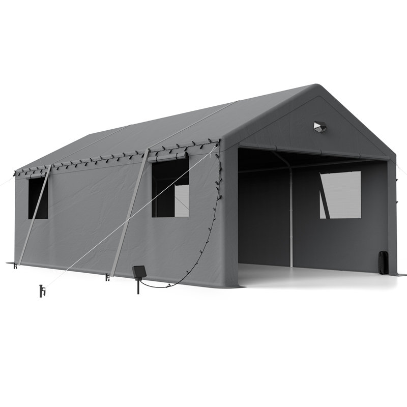 13 Ft. W x 25 Ft. D Heavy Duty Carport Canopy - Gray, Gray, 10.3' H x 13' W x 25' D