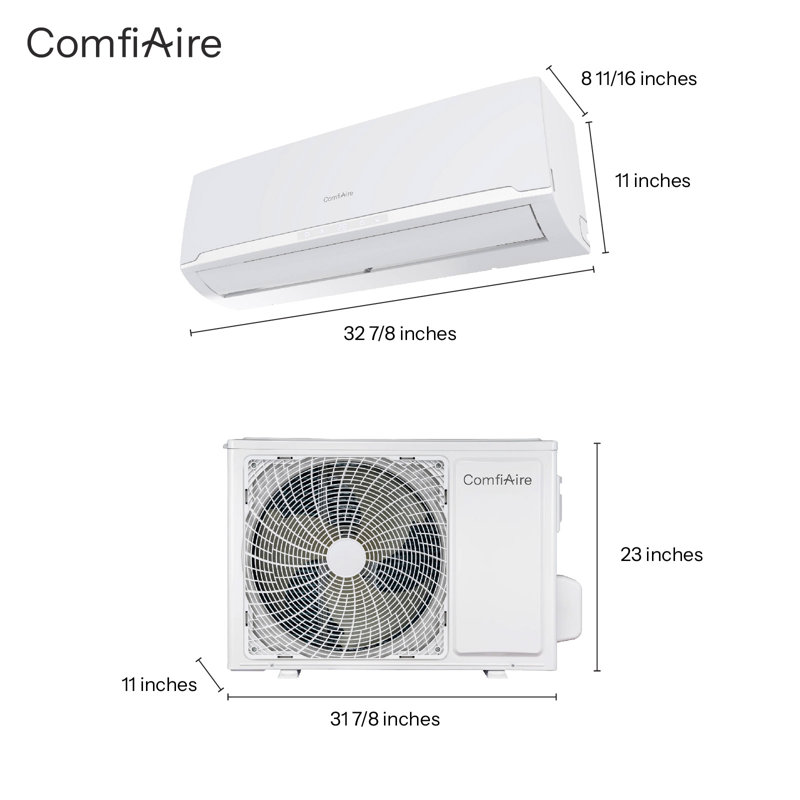 Mini pompe à chaleur Comfiaire 12000 BTU avec climatiseur à deux zones avec fil électrique de 50 pi, 23,5 SEER2