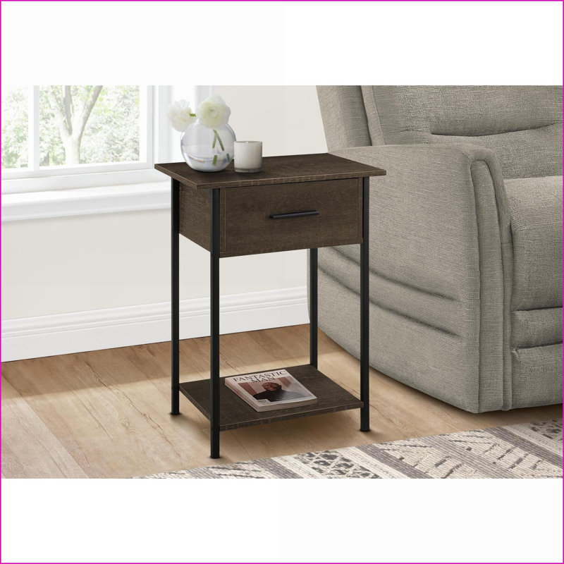 Table basse contemporaine avec tiroir, stratifié chêne foncé et amp; Métal noir pour le salon, Bois brun foncé
