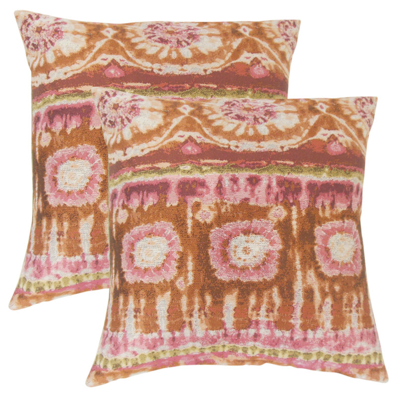 Ikat Feather Reversible Throw Pillow, Guava