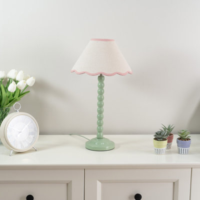 Nephi Bobbins Painted Table Lamp with Tapered Natural Linen Trim Scallop Shade