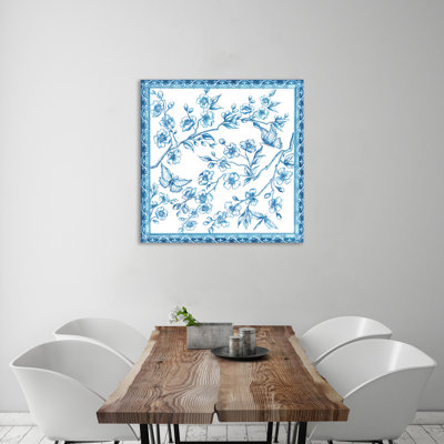 «Chinoiserie Tile: Butterflies & Blossoms On White», reproduction sur toile tendue