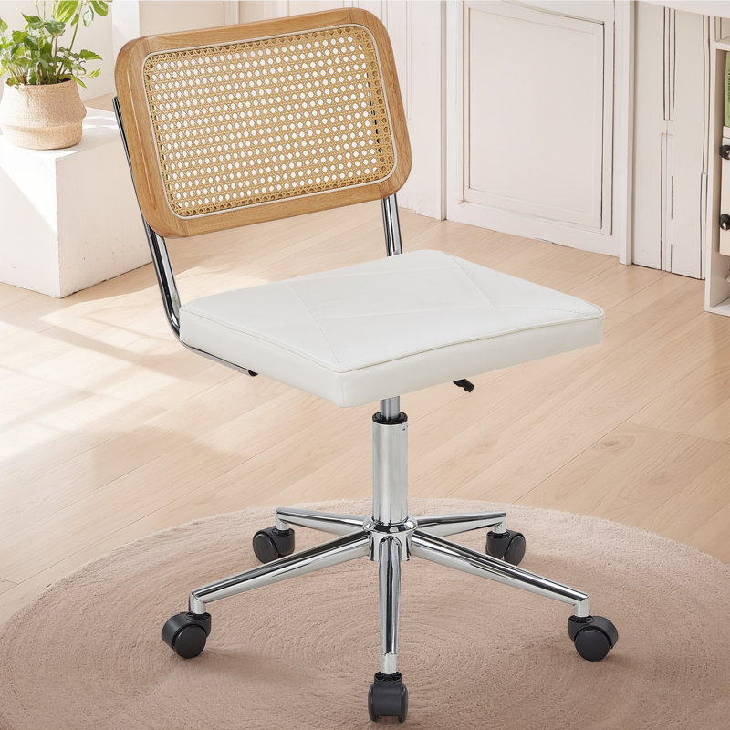 Fauteuil de bureau inclinable en rotin pivotant à 360 °, Blanc