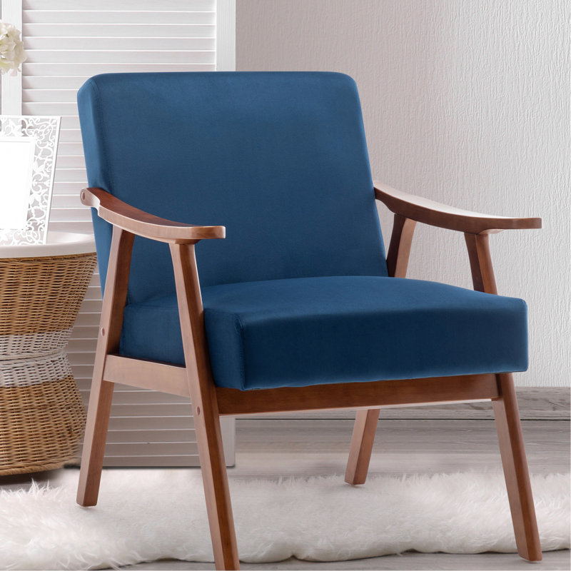 Blue Velvet Mid-century Style Chair, Stable Solid Wood Frame, , For Bedroom, Living Room, Reading Space, Quick Assembly Appliance Chair With Frame Area And Balcony,