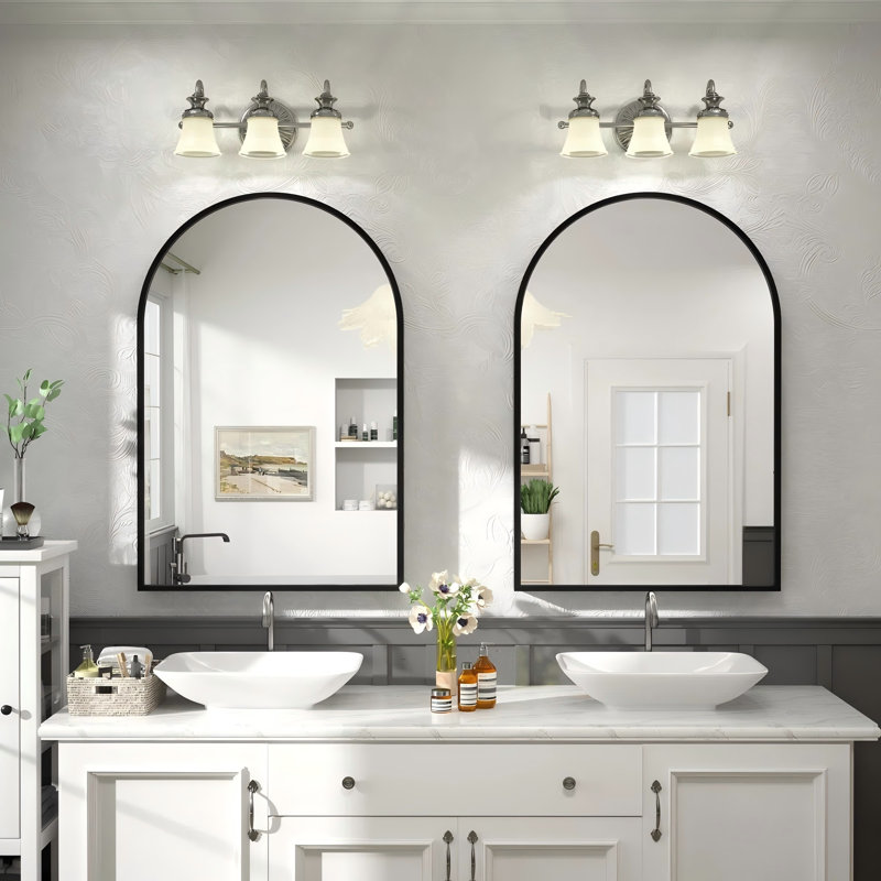 Amara Arch High-Strength Tempered Glass and Aluminum Alloy Framed French Cleat Mounted Wall Mirror, 36" x 24"