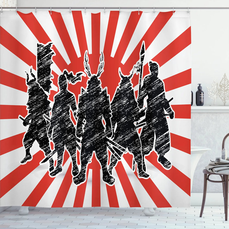 Rideau de douche et crochets de douche rétro japanese samurai, l 69 po x L 75 po