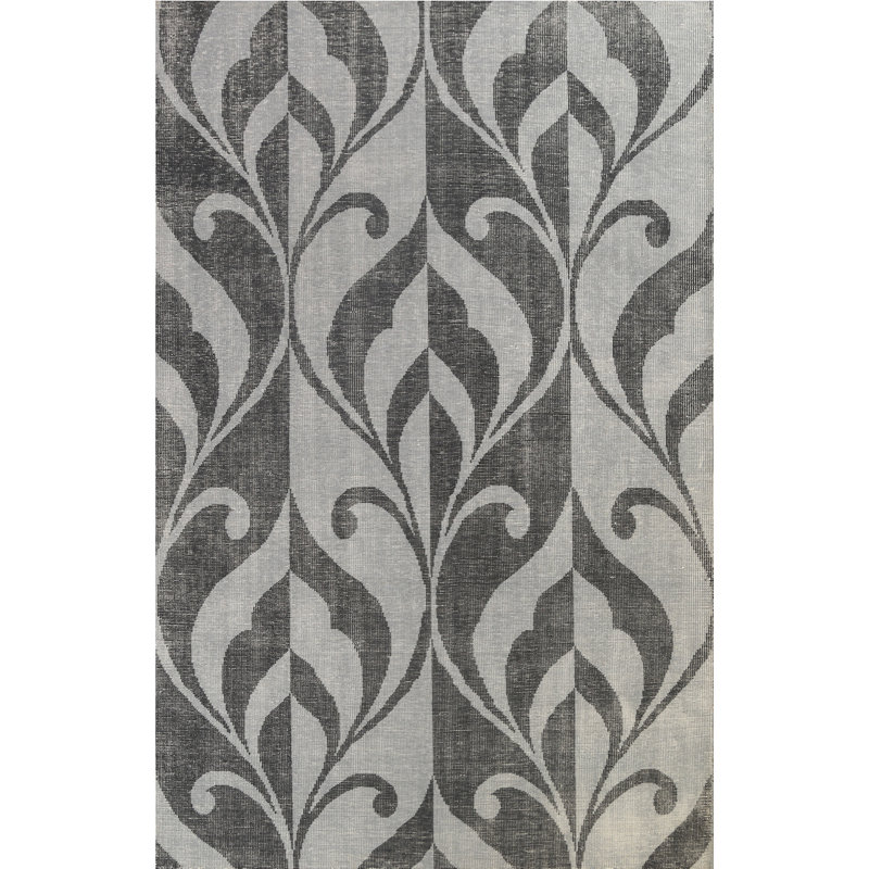 Tapis gris en laine noué à la main de conception unique 8 pi 0 po x 10 pi 1 po