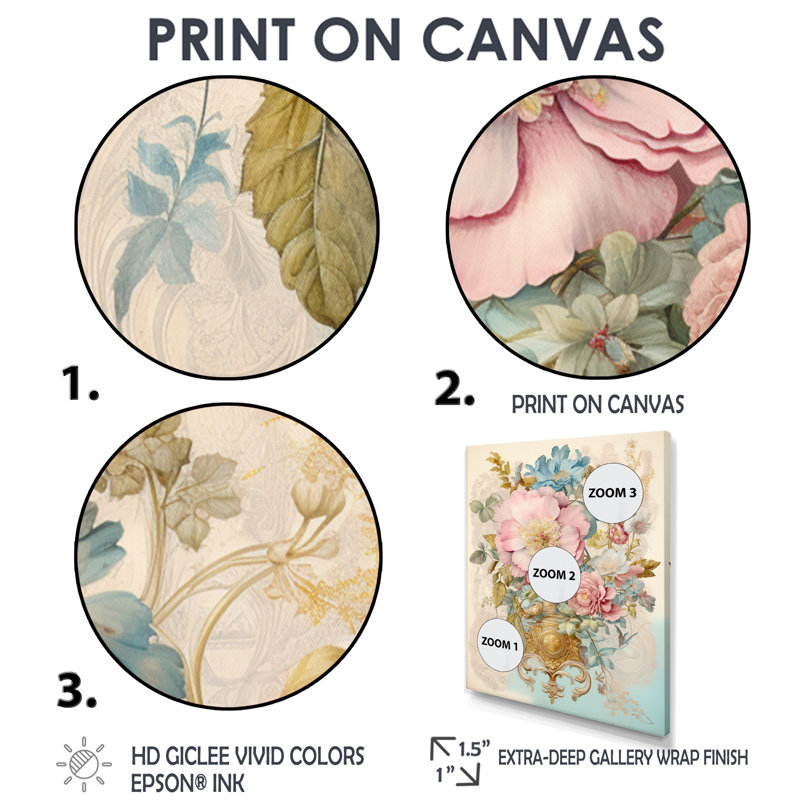 Art mural rétro avec fleurs squelettes roses - autres plantes et fleurs, Cadre flottant brun, bois massif, H 20 pi x l 12 po