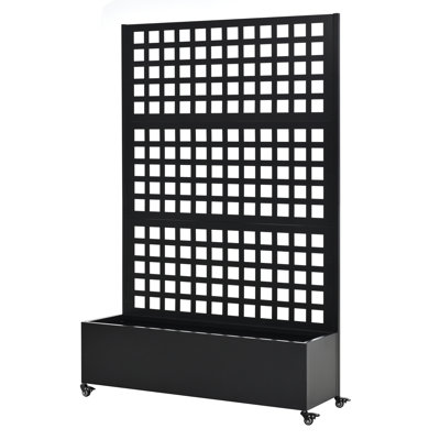 Lit de jardin surélevé en métal avec roues et treillis, boîte à fleurs de 73 po x 47 po x 16 po pour plantes grimpantes, légumes et vignes, avec écran d'intimité et trous de drainage