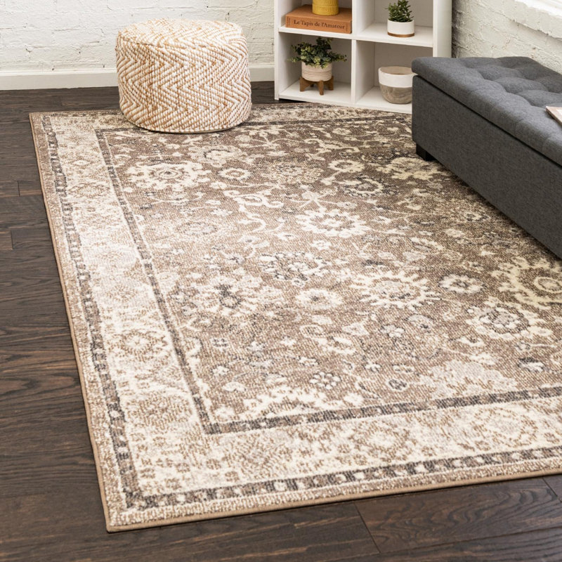 Kalf Abstract Beige Area Rug, Rectangle 6'1" x 9'