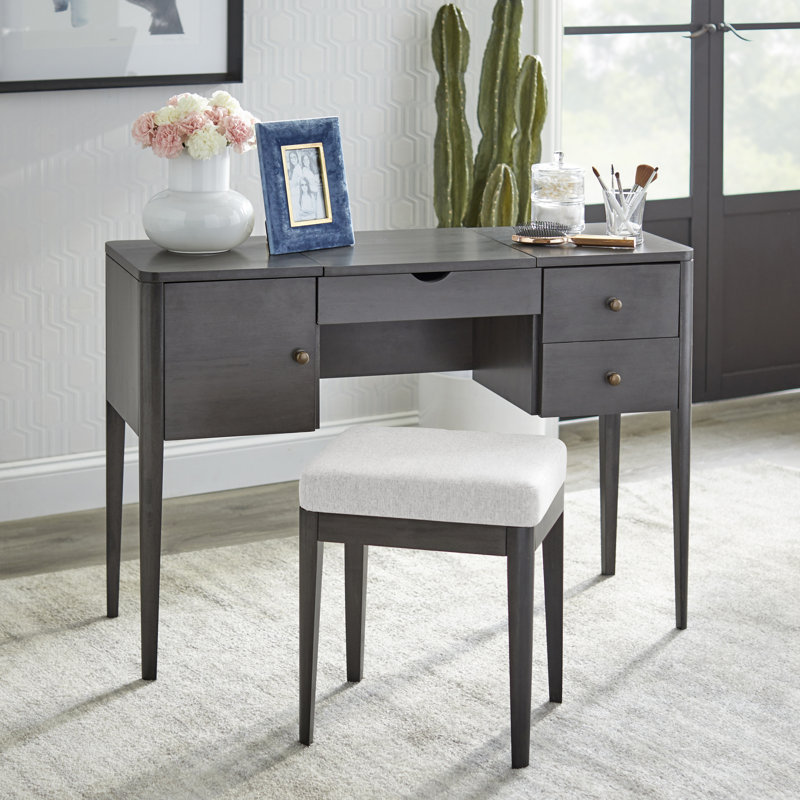Ensemble de coiffeuse avec tabouret et miroir, Gris