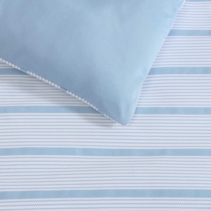Ensemble d'édredon réversible bleu Nautica Chambray Waves, Édredon pour grand lit + 2 taies décoratives, Bleu rayé