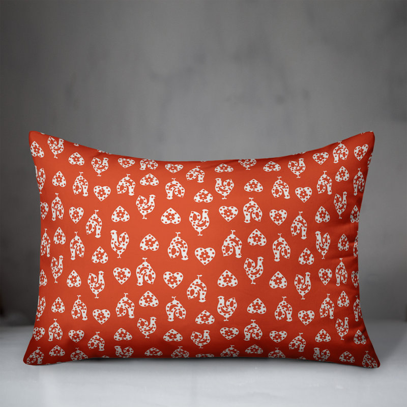 Rooster Toile Reversible Throw Pillow, Red