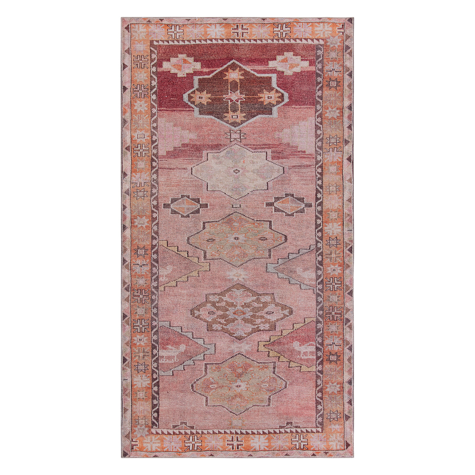 Orange Pink Brown Washable Oriental Rug, Rectangle 2' x 4'