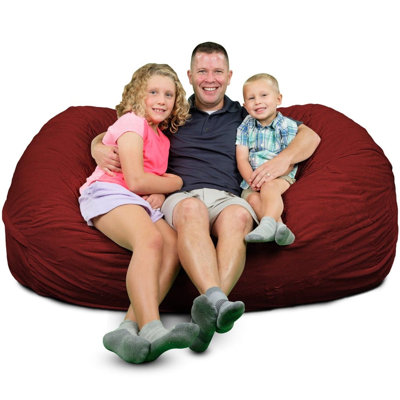  | Fauteuil à billes 5,5 pi | Rembourrage en mousse - Housse lavable amovible, suède bourgogne