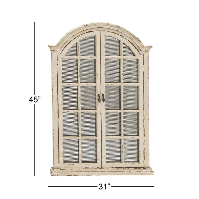 Cream Wood Windowpane Arched Wall Mirror with Distressed Finish
