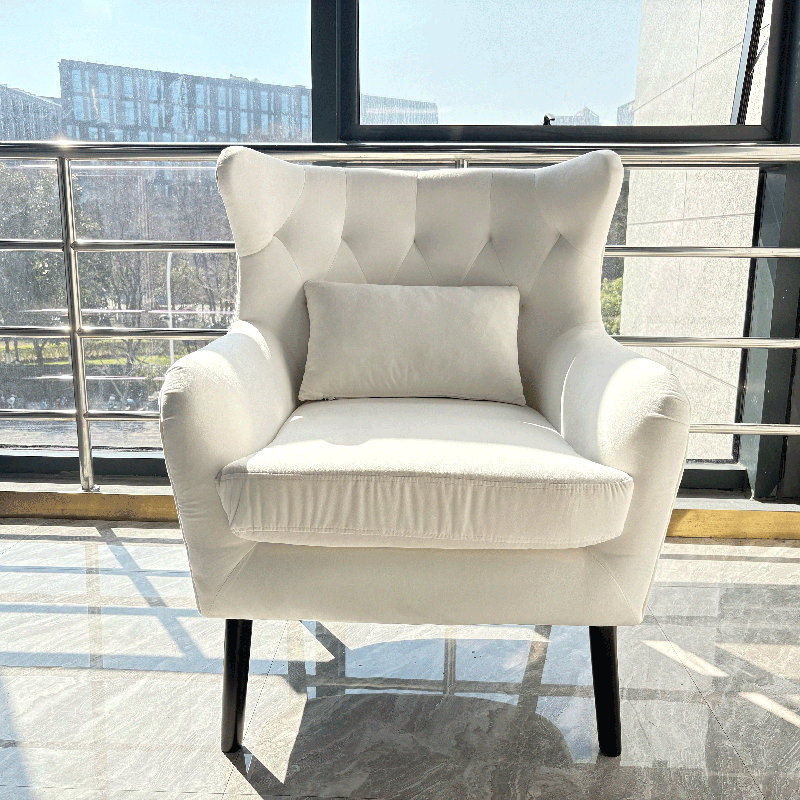 Fauteuil d'appoint moderne en velours avec coussin à oreilles épais et capitonné pour le salon