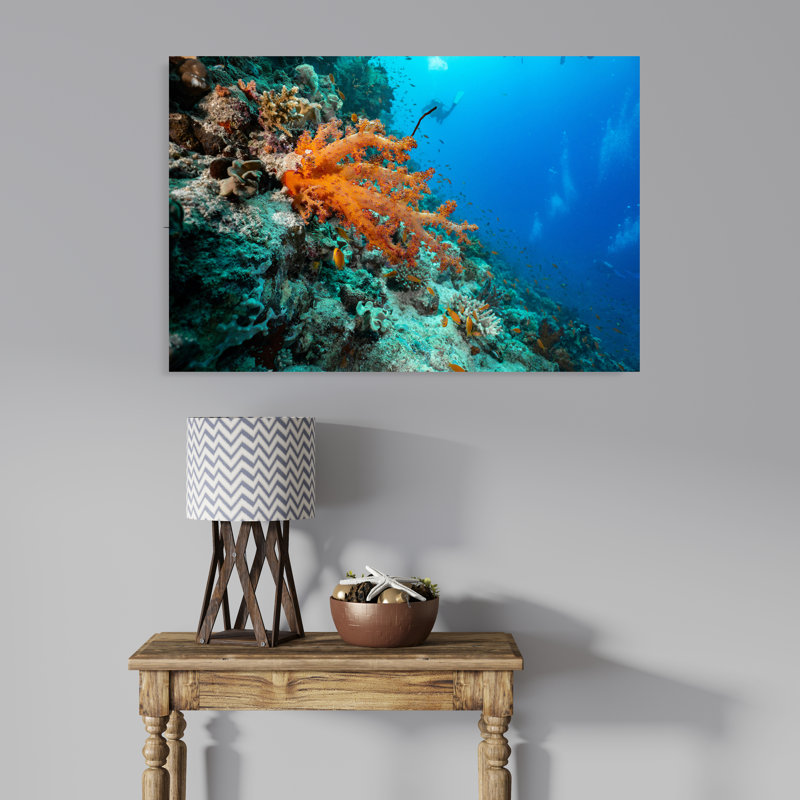 Orange Coral in a Reef, 12" H x 18" W
