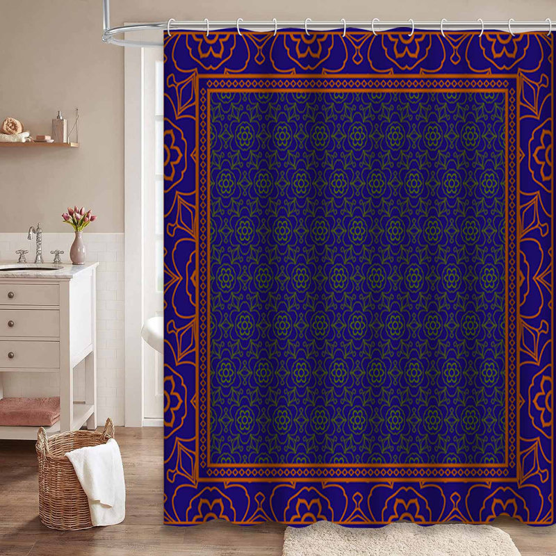 Rideau de douche décoratif géométrique bleu à 12 crochets, L 72 po x l 84 po
