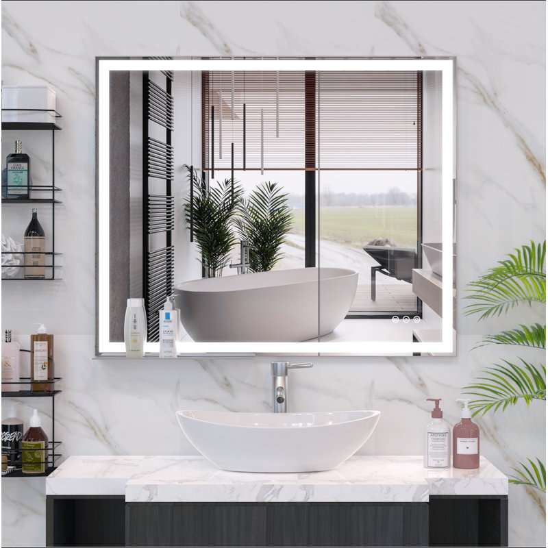 Miroir de salle de bain à DEL à fixation murale réglable blanc / chaud / naturel anti-buée avec mémoire, 36" x 30"