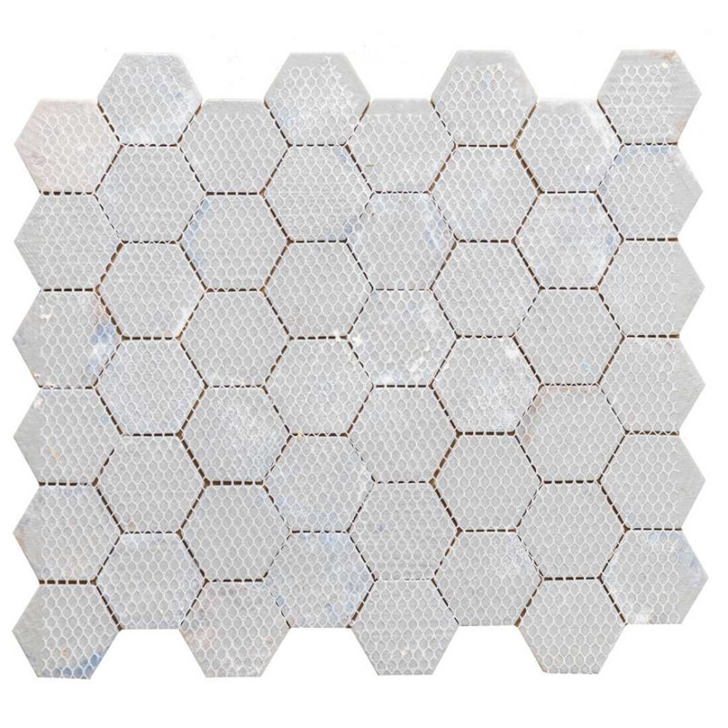 Recycled Honeycomb 1.88" x 1.88" Glass Hexagon Mosaic Wall Tile, Ocean