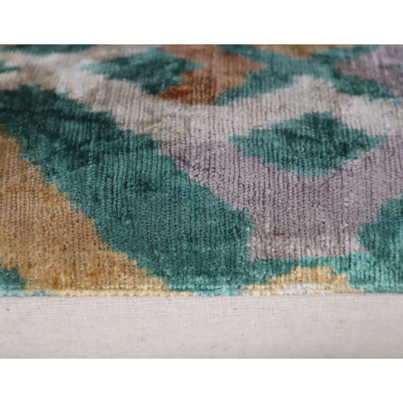 Velvet Lumbar Pillow Cover & Insert, Green/Beige/Teal Geometric 3
