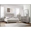 Commode rustique à finition grise avec cinq tiroirs de rangement et quincaillerie en métal noir pour la chambre à coucher