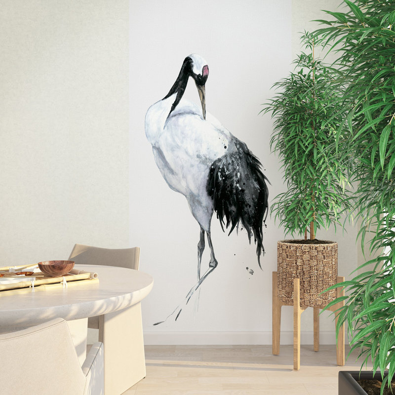 Kumano One Painted Crane 2-Panel Wall Mural