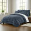 Shay Window Pane Dark Denim Cotton Duvet Cover Set  8 Piece-534178489