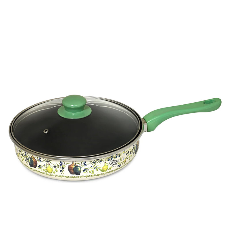 Poêle à sauter en émail avec couvercle en verre Olives - 24 cm (9,45 po), 2,7 L (2,85 pte)