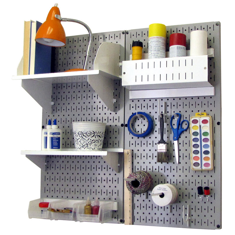 Hobby Craft Pegboard Organizer Storage Kit, Gray and White