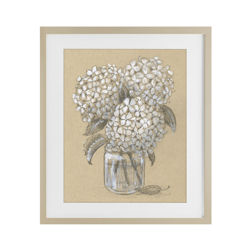 Hydrangea Jar, reproduction d'art encadrée sous verre, conception de Patti Bishop, H 21 po x l 17 po, Cadre de récolte en pin