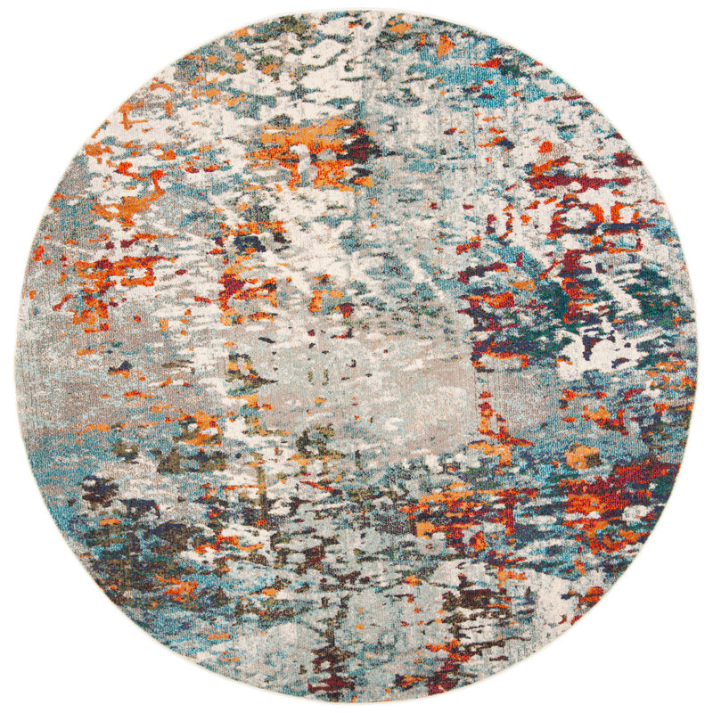 Gammage Abstract Indoor Rug, Round 4', Grey/Blue