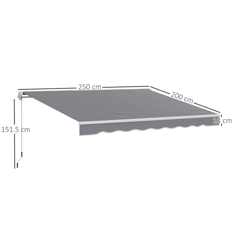 Outsunny 250cm W x 200cm D Polyester Cover Retractable Patio Awning, Dark Grey