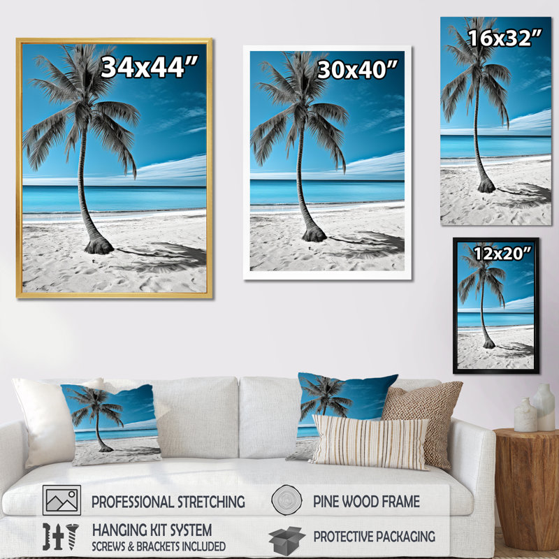 "Demeter Turquoise and Grey Monochome Beach Photo II", photographie sur toile, Noir, H 32 po x l 16 po x P 1 po