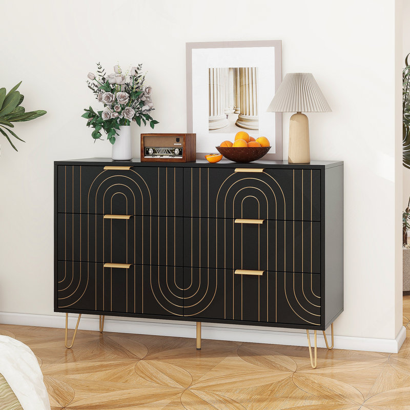 Commode 6 tiroirs Modern, commode moderne avec poignées en métal, commode de rangement
