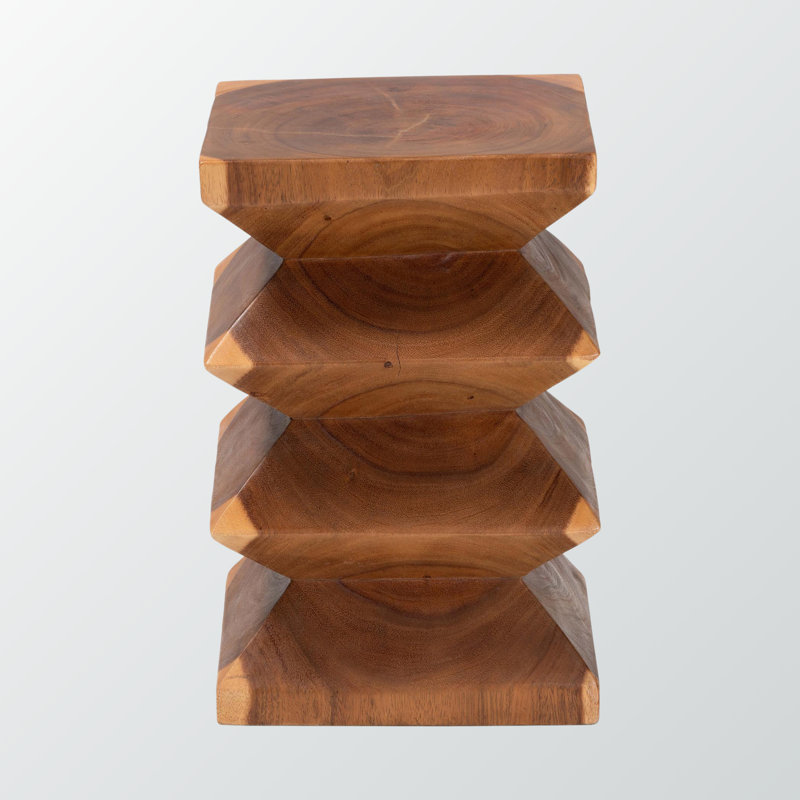 Table d'appoint Maxine - Table d'appoint en bois de suar massif avec motif en zigzag pour le salon ou la chambre à coucher dans un style bohème moderne