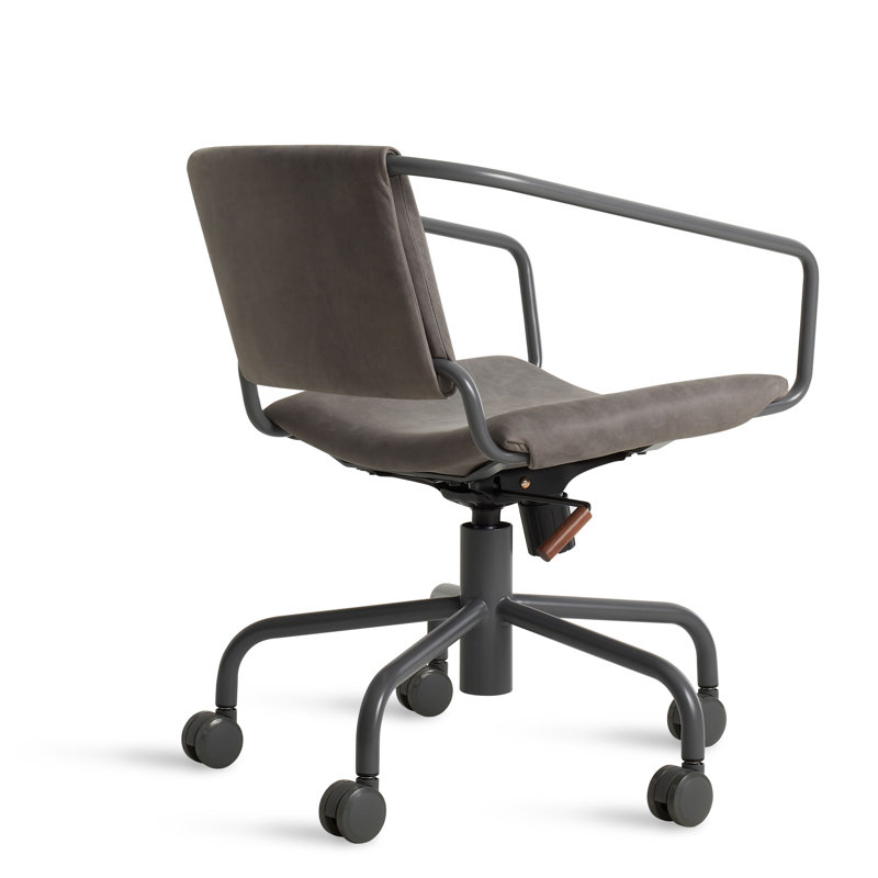 Slate Leather Swivel Task Chair with Steel Frame