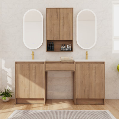 72" Double Bathroom Vanity Set, Freestanding Bathroom Vanity With 6 Doors, 1 Drawer, And 3 Adjustable Shelves