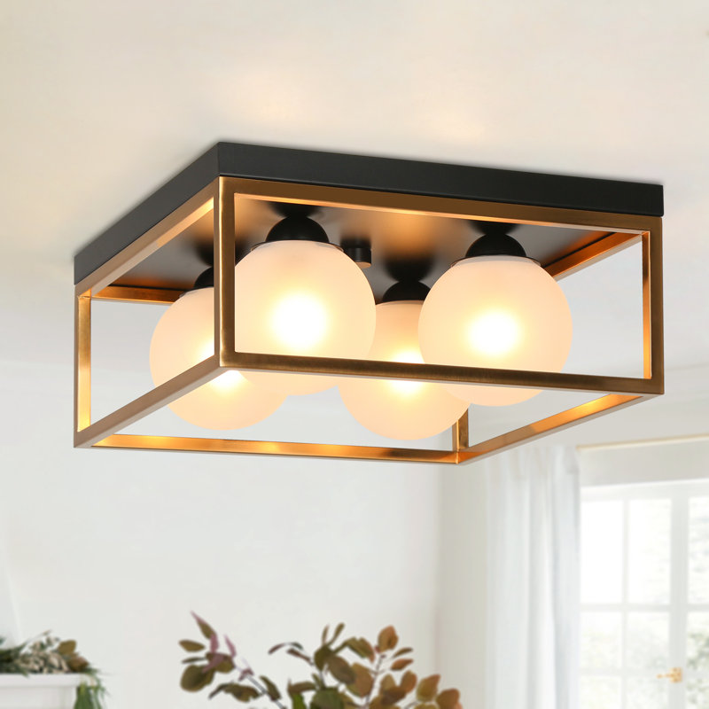 Yearb Glass Kitchen Island, Black/Brass