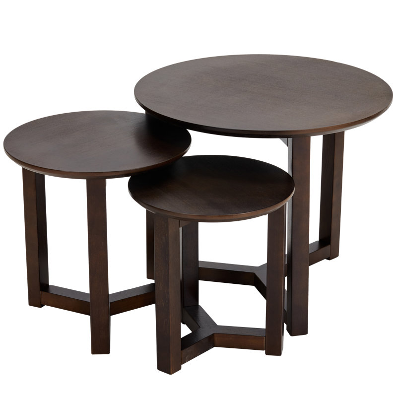 Ensemble de 3 tables gigognes en bois Avanti, tables d'appoint et de bout peu encombrantes, Avanti, Brun