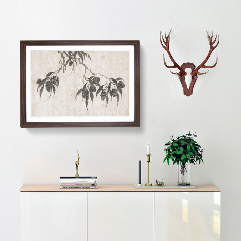 Fruit Tree Branch by Shen Zhou - Picture Frame Painting Print, Walnut Framed, 48cm H x 65cm W x 2cm D