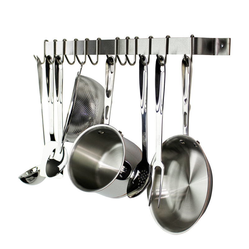 Handcrafted Easy Wall Mounted Pot Rack, 3" H x 30" W x 3" D, Stainless Steel