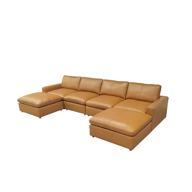 Rycharles Top-Grain Leather Match Large Seating Modular Sectional, Ginger