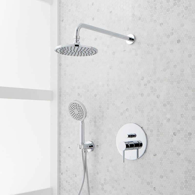 Lattimore Shower System with Rainfall Shower Head and Hand Shower - Rough In Included, Chrome