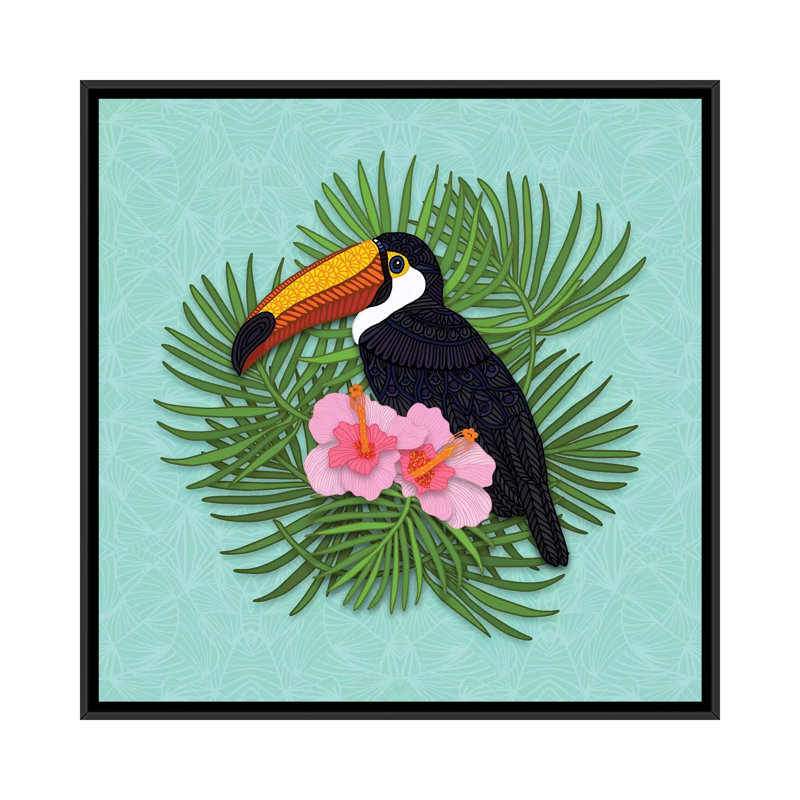 «Toucan Summer» par Angelika Parker, impression, Toile avec cadre noir, Aucun mat, H 26 po x l 26 po x P 1,5 po