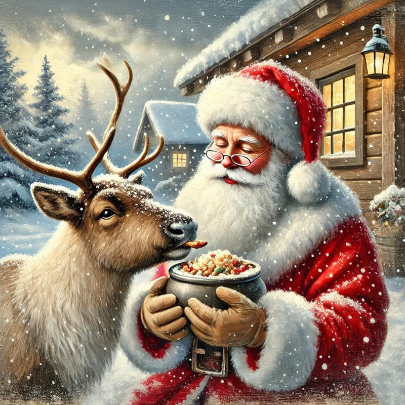 «Santa's Winter Feast», reproduction d'art sur toile tendue, H 12 po x l 12 po x P 2 po